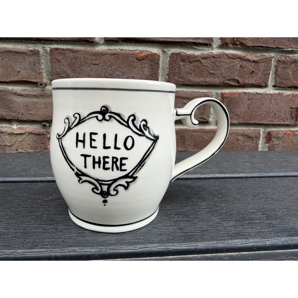 Hello There Coffee Mug Molly Hatch Art Anthropologie Cup White Black Blue Swirl